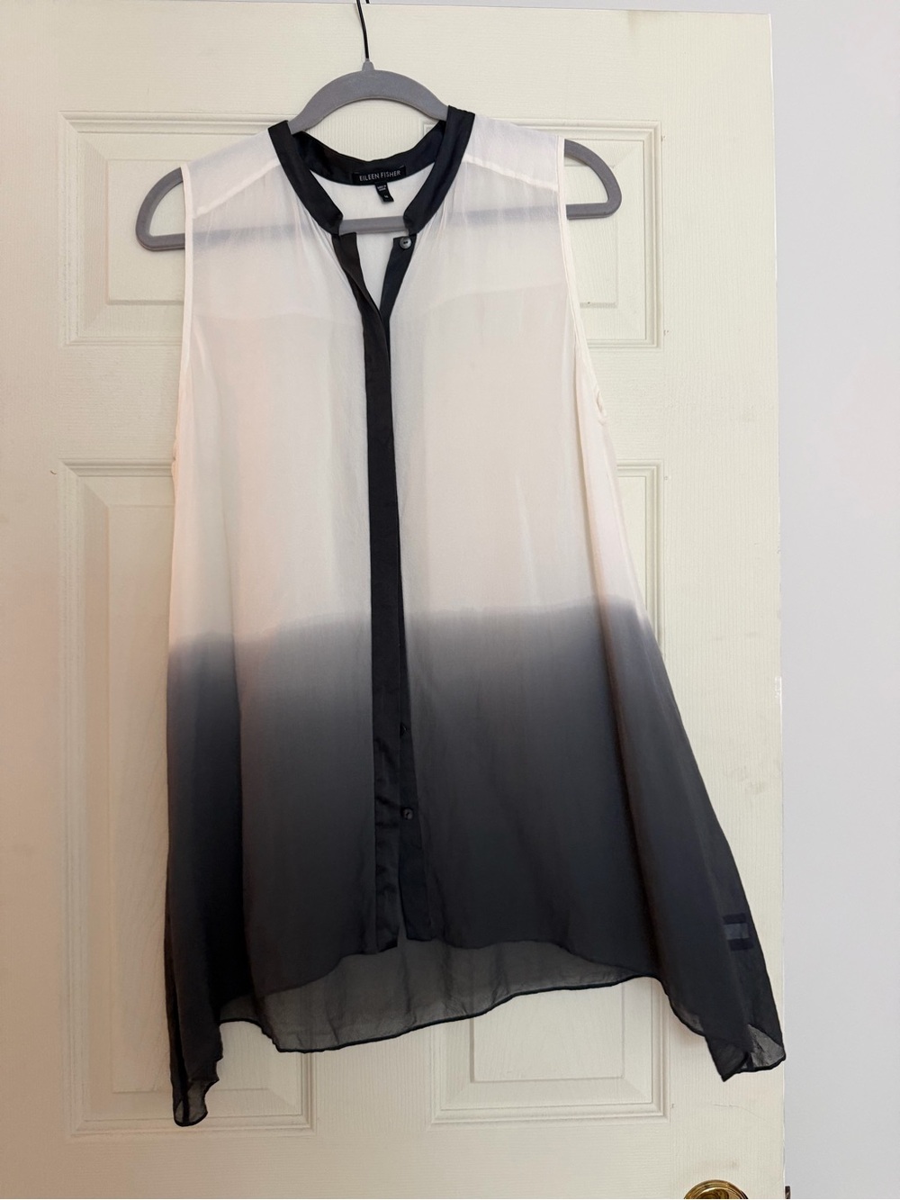 Eileen Fisher Sleeveless Ombre Button-Front Blouse in White and Black